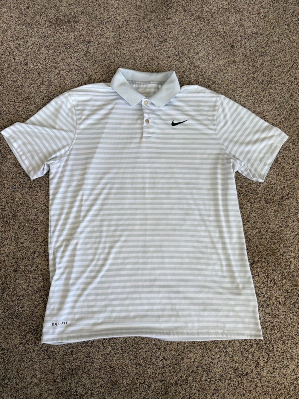 Nike Golf Men’s White Striped Dri-FIT Polo Shirt. Size Large